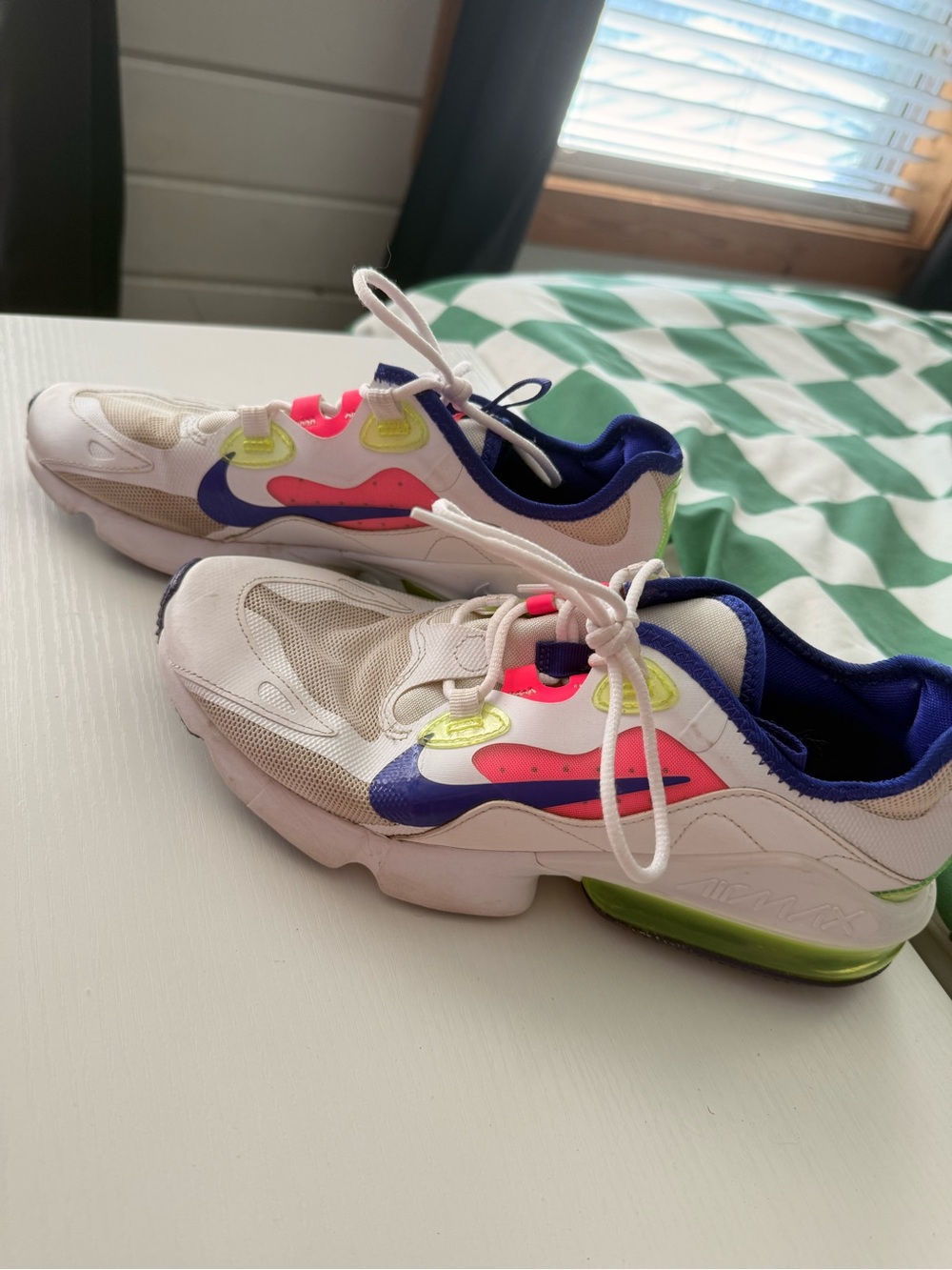 Nike White Sneakers with Purple Tongue & Neon Green Insole